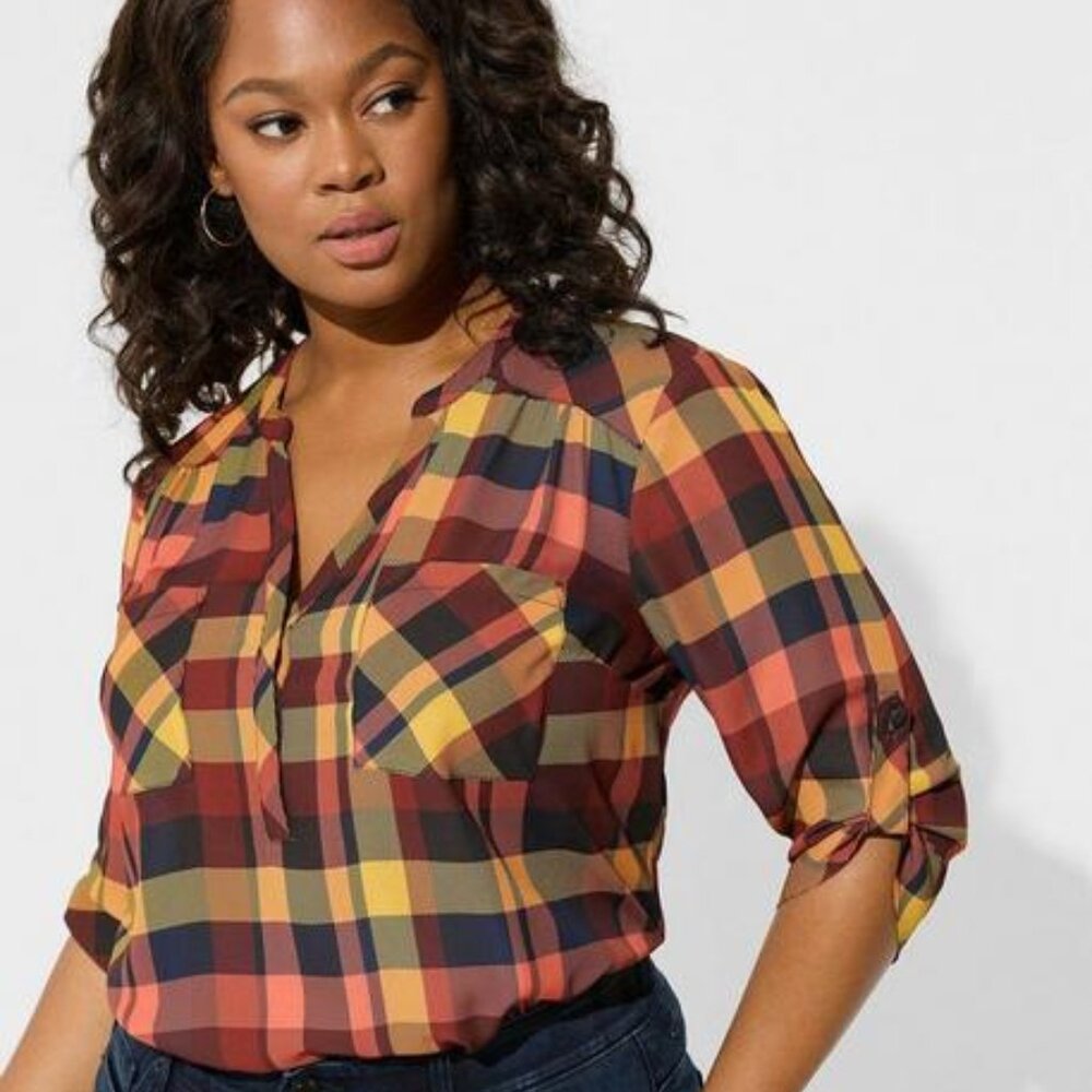 Torrid Block Plaid Harper Pullover Top Size 0X